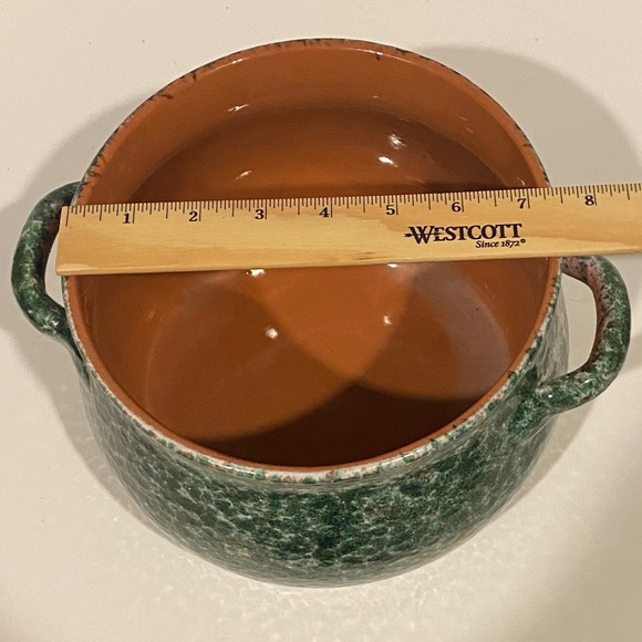 Indoor Outfitters Over And Back Teal Spongeware Bean Crock Lidded Made In Italy - Picture 9 of 9